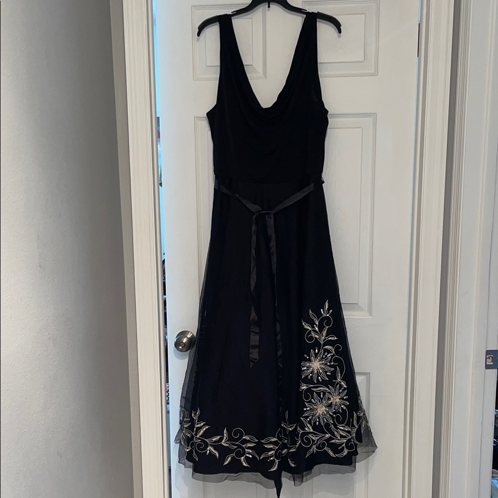 JS Boutique Black Dress with Embroidered Floral Design